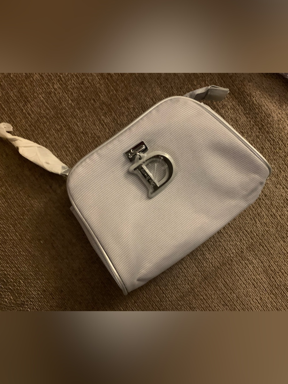 Dior White Cosmetic Pouch with Silver D Emblem